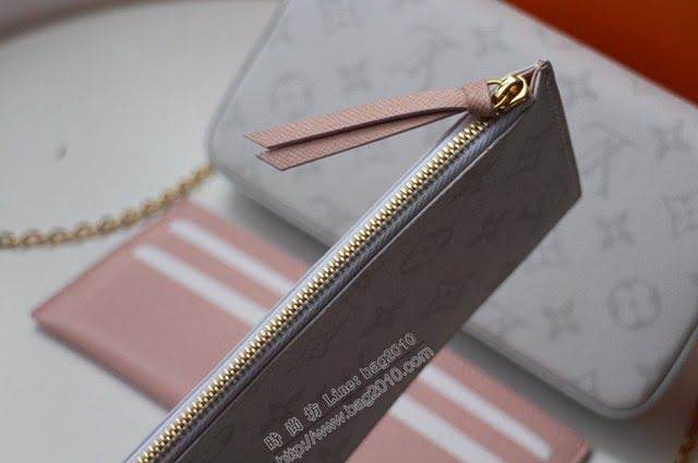 lv女包 M61276白花 全鋼Pochette Felicie手袋 lv鏈條斜挎包  lvqb1758